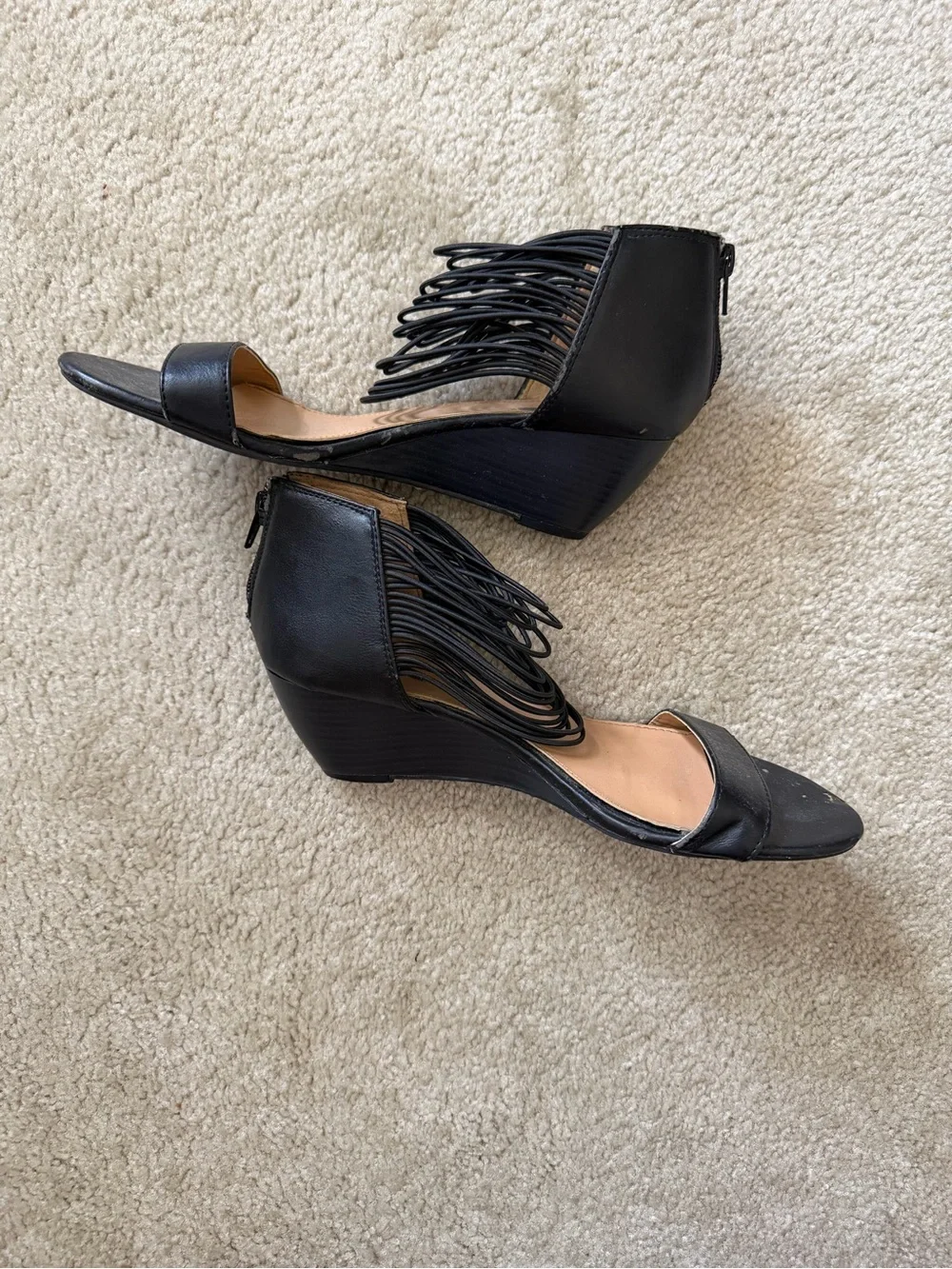 Forever 21 Black Open Toe Wedge Sandals Elastic Ankle Cuff Back Zip Size 8